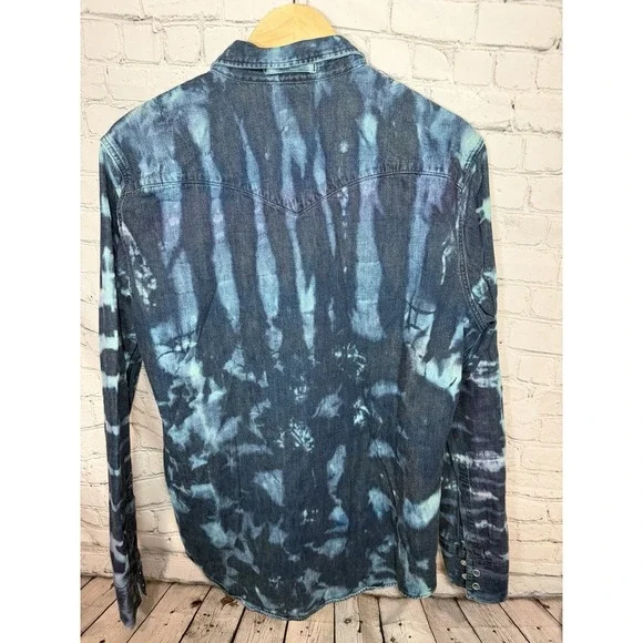 Levis Reworked Custom Tie Dye Denim Western Snap Shirt Bleach Wash XL Festival - Picture 7 of 12